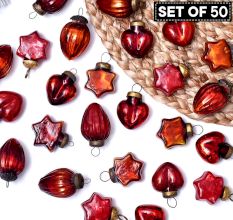Crimson Tiny Christmas Ornaments In Assorted Styles Set of 50 Pcs